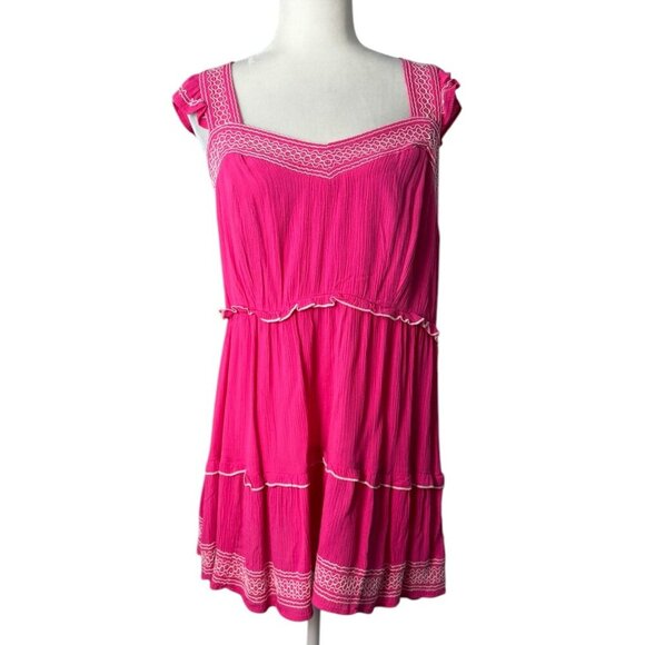 Torrid NWT $60 Babydoll Crinkle Gauze Embroidered Tiered Top Pink Women's Sz 2X - Picture 2 of 11